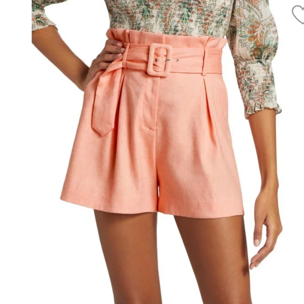 NWT Veronica Beard|| Ashford Belted Shorts in coral Size 14 linen Paper Bag